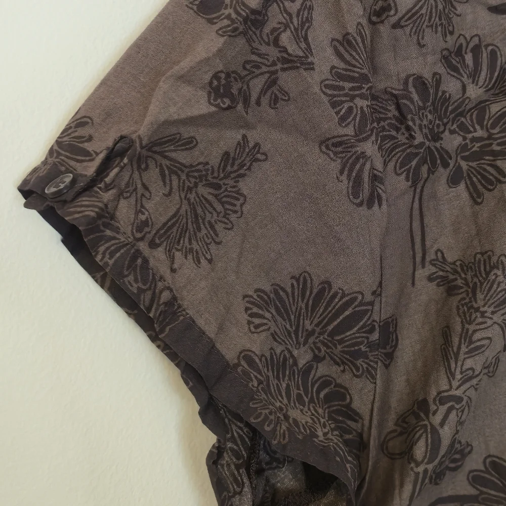 Denver Hayes XL Brown Ombre Floral Cotton Short Sleeve Blouse Tropical Boho - Picture 12 of 15